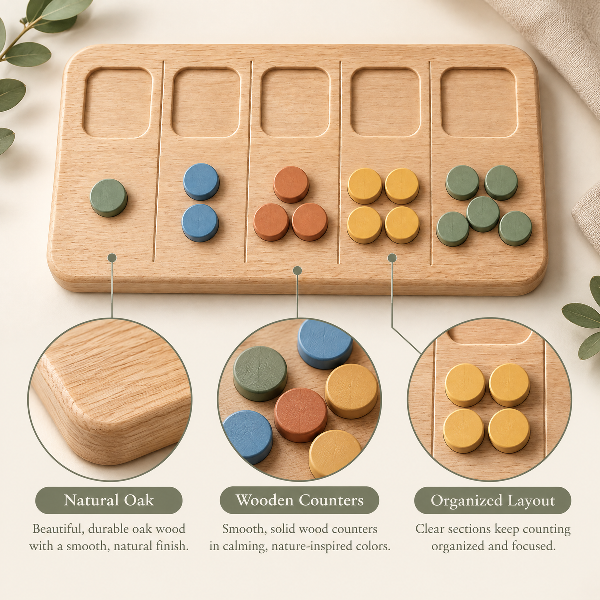 Elverdan™ Wooden Counting & Number Learning Board