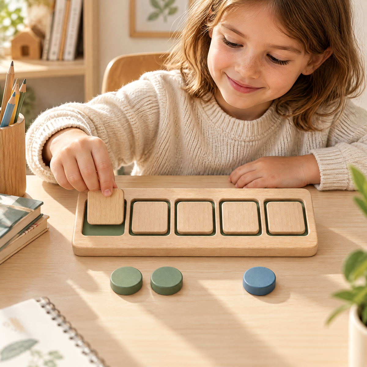 Elverdan™ Wooden Counting Tray with Color Tokens