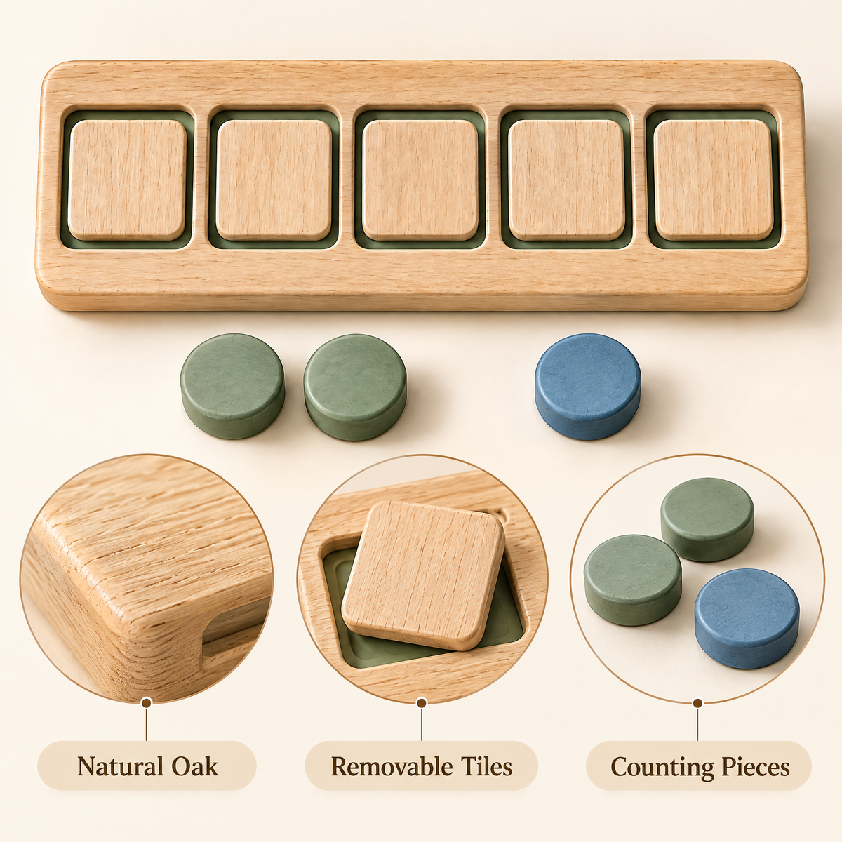 Elverdan™ Wooden Counting Tray with Color Tokens