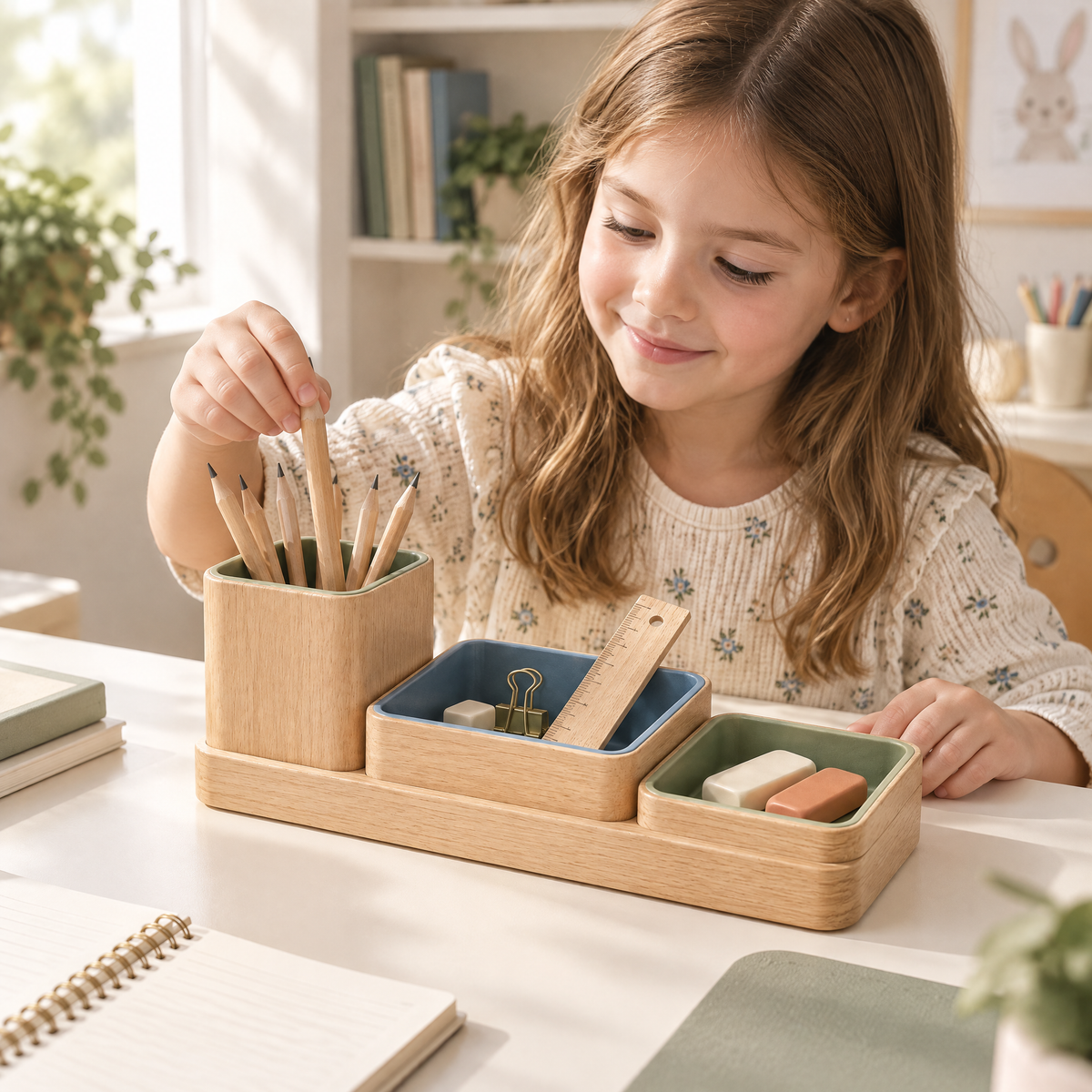 Elverdan™ Wooden Desktop School Supply Organizer