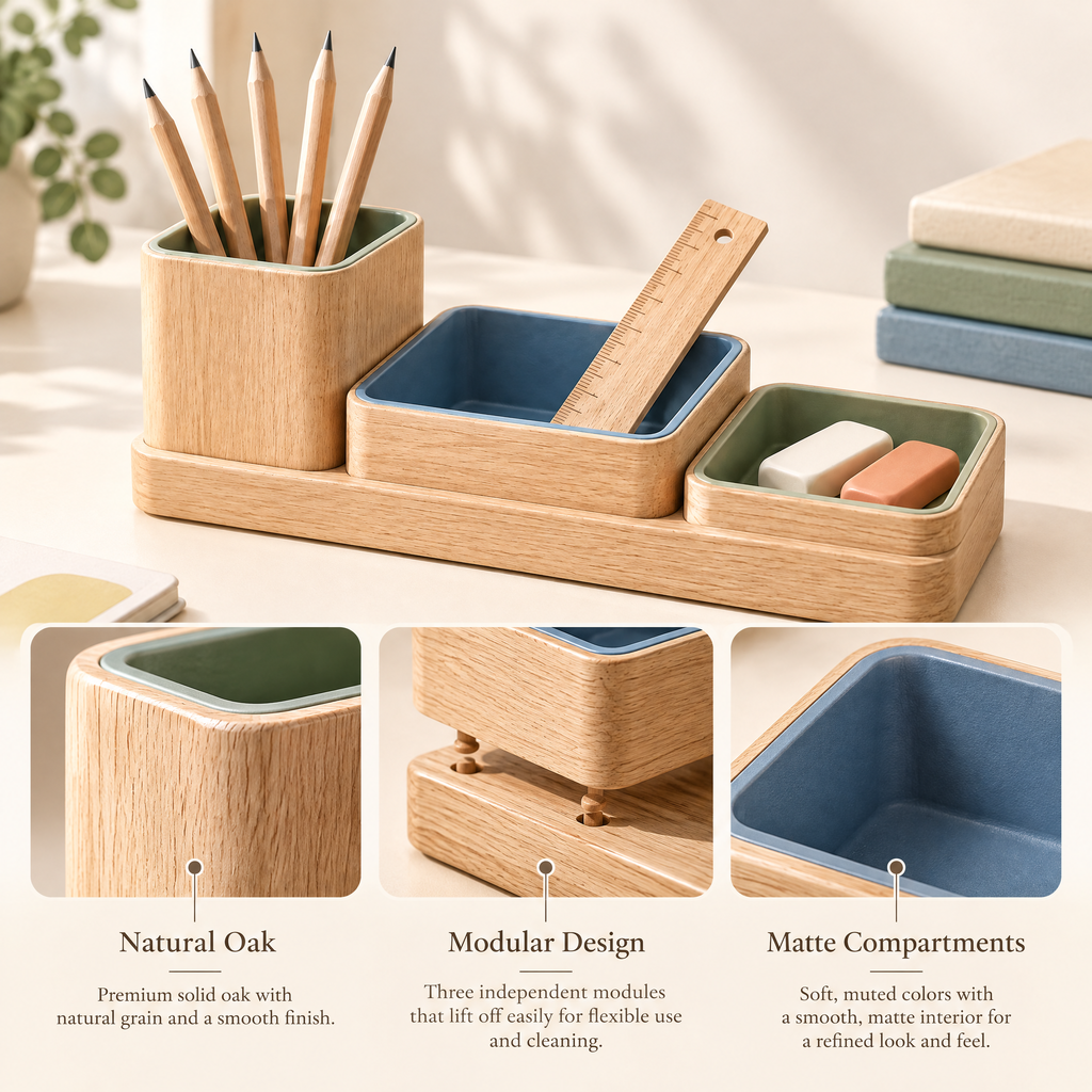 Elverdan™ Wooden Desktop School Supply Organizer